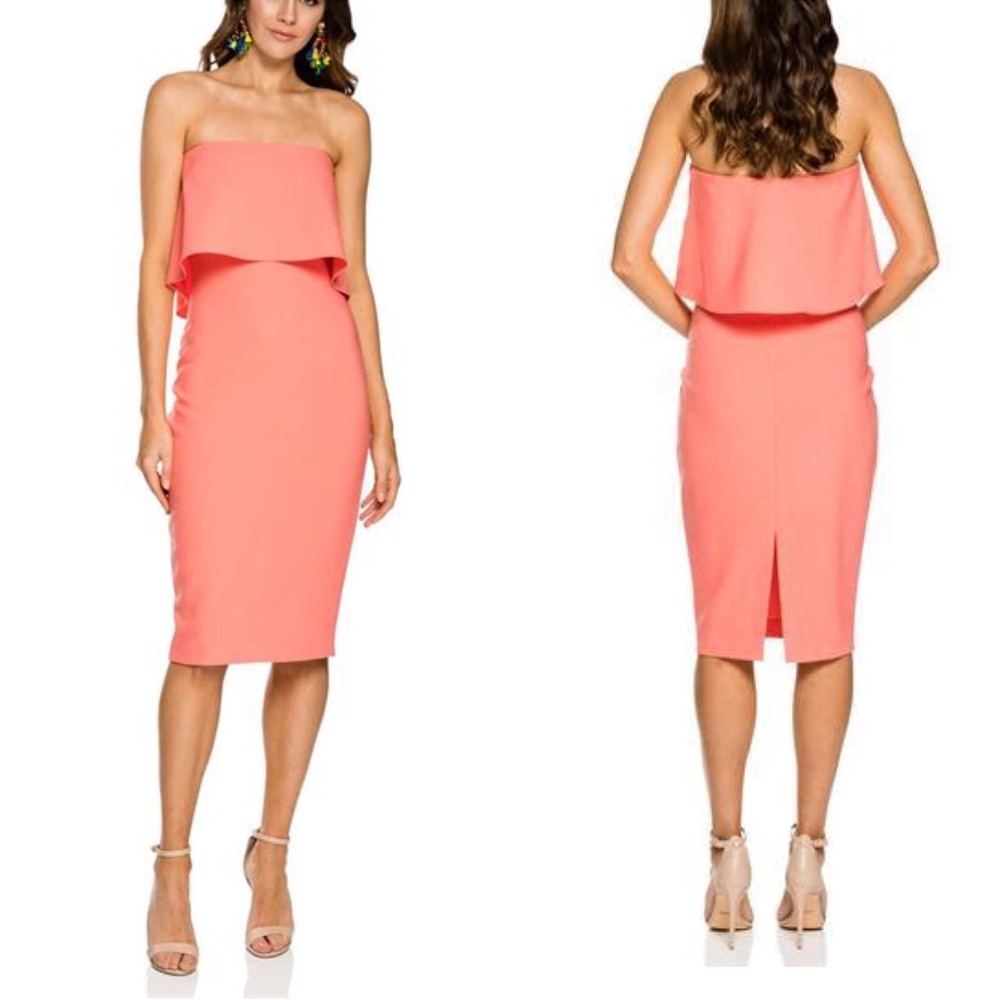 LIKELY Strapless Cocktail Midi Dress